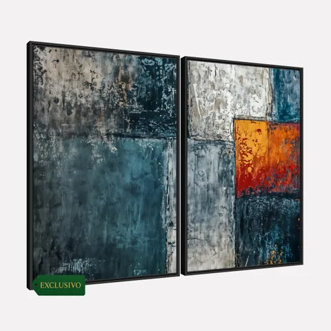 Quadro Abstrato Encontro de Mar Azul Profundo e Fogo