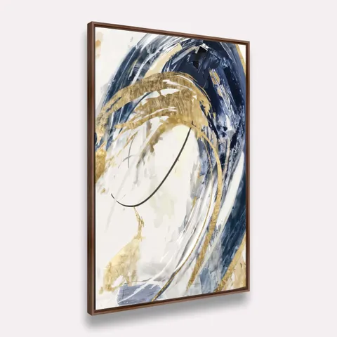 Quadro Arte Abstrata Contemporânea Ondas de Ouro e Azul