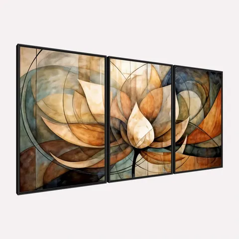 Quadro Abstrato em Harmonia Florescer da Alma Tríptico - Arte Exclusiva