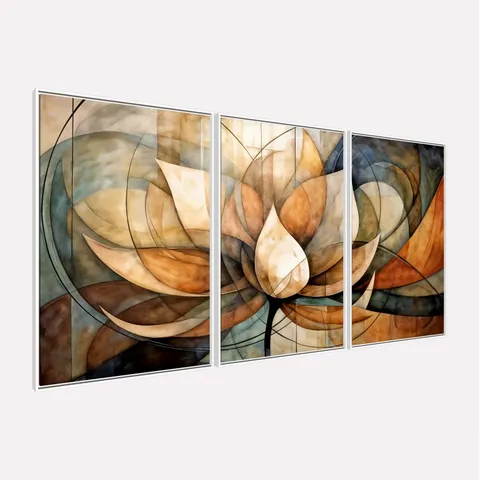 Quadro Abstrato em Harmonia Florescer da Alma Tríptico - Arte Exclusiva
