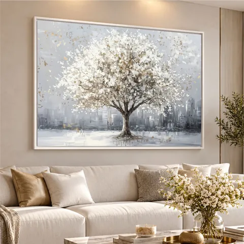 Quadro Árvore da Serenidade Abstrata Elegância em Tons Neutros