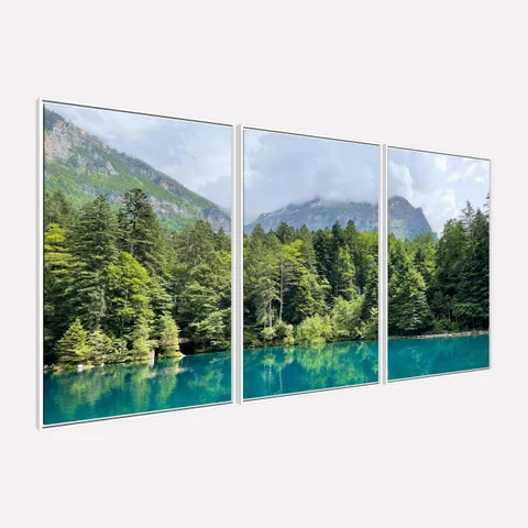 Quadro Paisagem Lago de Blausse Suíça Árvores e Motanhas - Arte Exclusiva