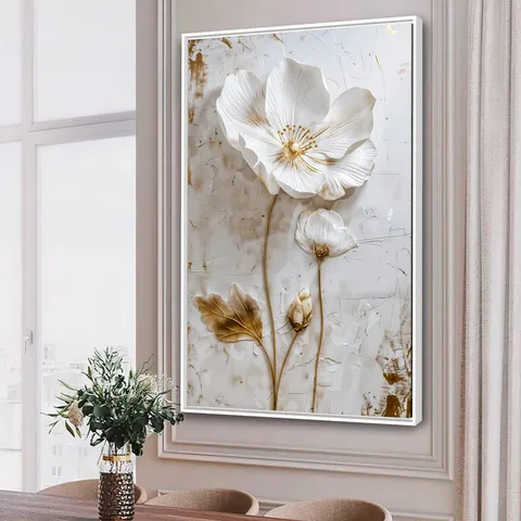 Quadro Flor Orquídea Branca o Poema em Pétalas Detalhes Dourados - Arte Exclusiva