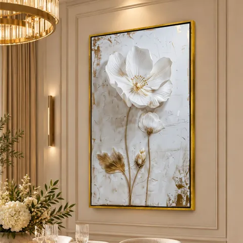 Quadro Flor Orquídea Branca o Poema em Pétalas Detalhes Dourados