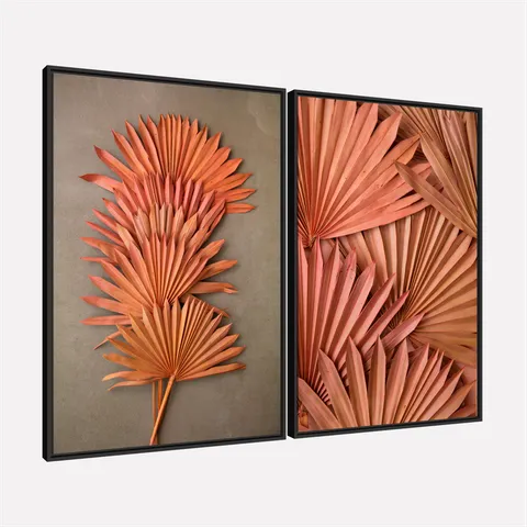 Quadro Duo Folhagem Elegante Essência Tropical em Terracota