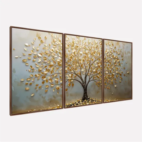 Quadro Abstrato Árvore da Vida Essência Dourada Prosperidade