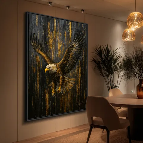 Quadro Águia em Ascensão Reinado Dourado Força e Liberdade - Arte Exclusiva