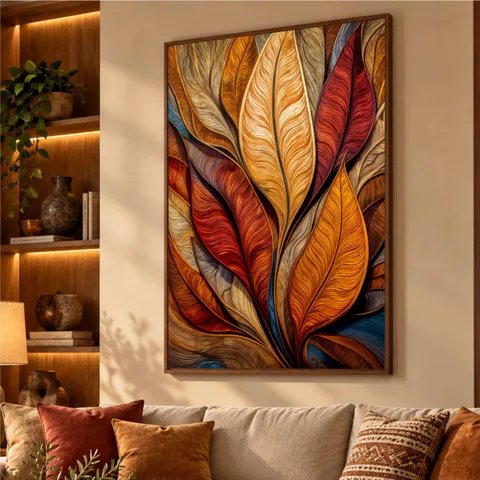 Quadro Elegância Abstrata Essência das Folhas em Chamas
