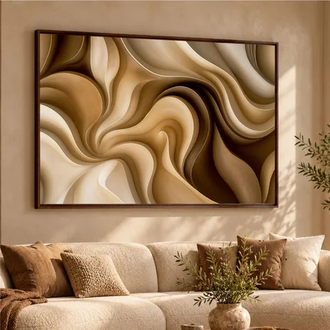 Quadro Abstrato Essência do Deserto Elegância em Movimento Tons Naturais