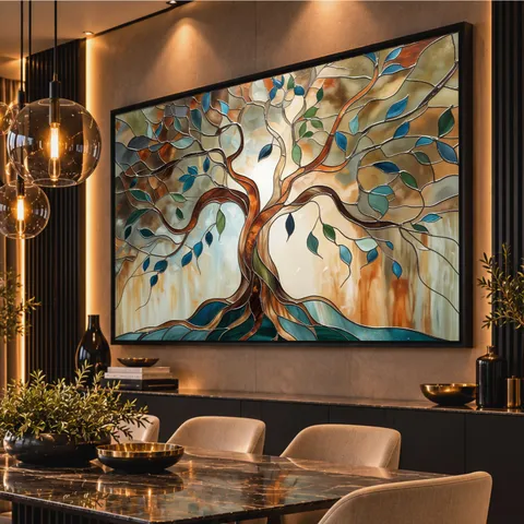 Quadro Árvore Da Vida Abstrata Tons Terrosos