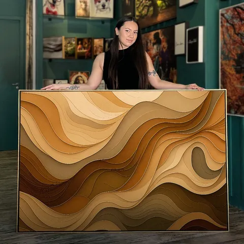 Quadro Abstrato Ondas De Terra Movimento Em Tons Naturais - Arte Exclusiva