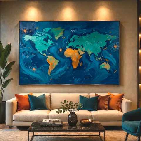 Quadro Mapa Mundi Noite Estrelada