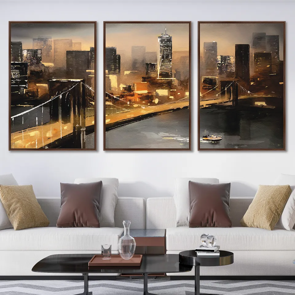Quadro Abstrato Vista de Nova York Cidade Americana Moderna