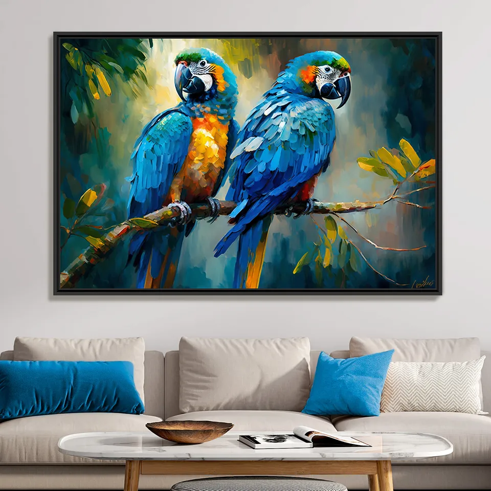 Quadro Casal Araras Azul Colorful - Arte Exclusiva