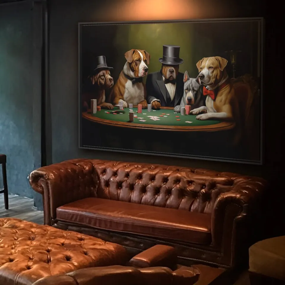 Quadro Decorativo Cachorros Jogando Poker Game - Arte Exclusiva