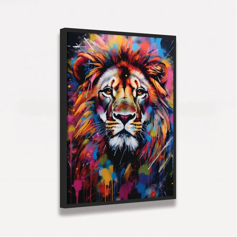 Quadro Leão Moderno Pintura Respingos Quadro Leão Moderno Pintura Respingos