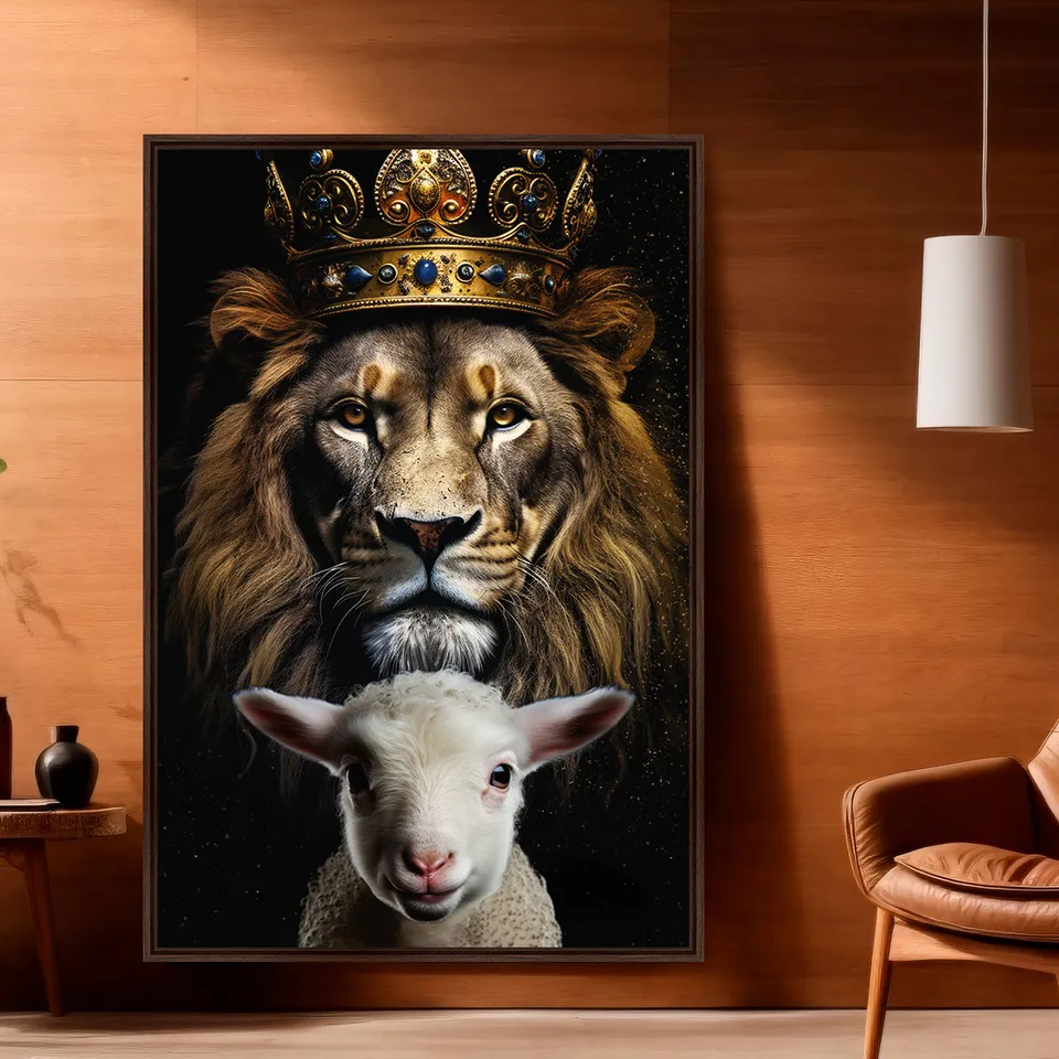 Quadro Leão de Judá Rei e Cordeiro - Arte Exclusiva