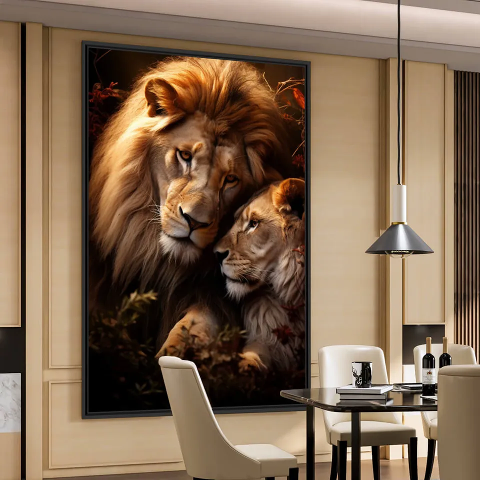 Quadro Casal de Leões Afeto Selvagem