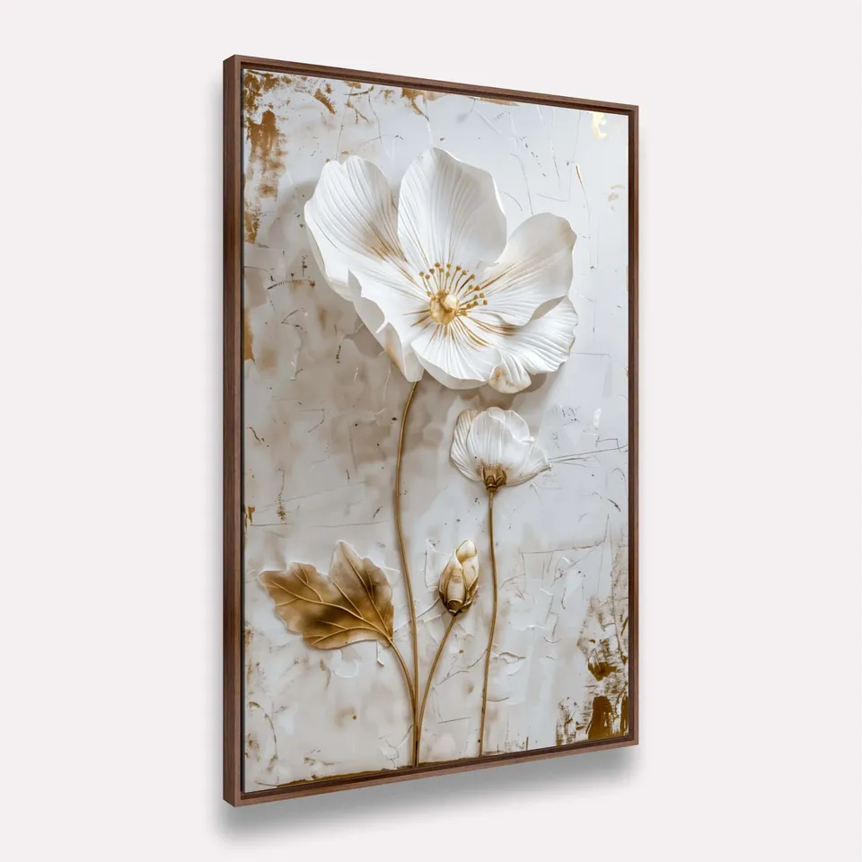 Quadro Flor Orquídea Branca o Poema em Pétalas Detalhes Dourados - Arte Exclusiva