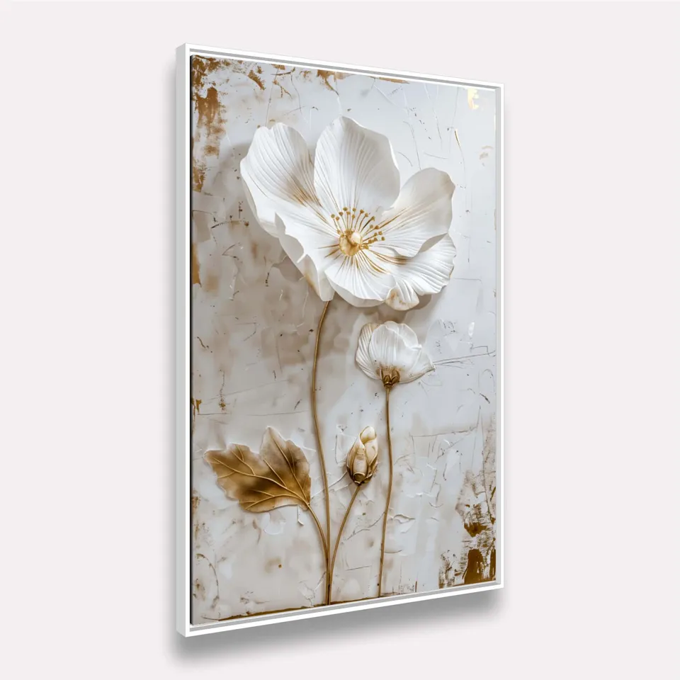 Quadro Flor Orquídea Branca o Poema em Pétalas Detalhes Dourados - Arte Exclusiva