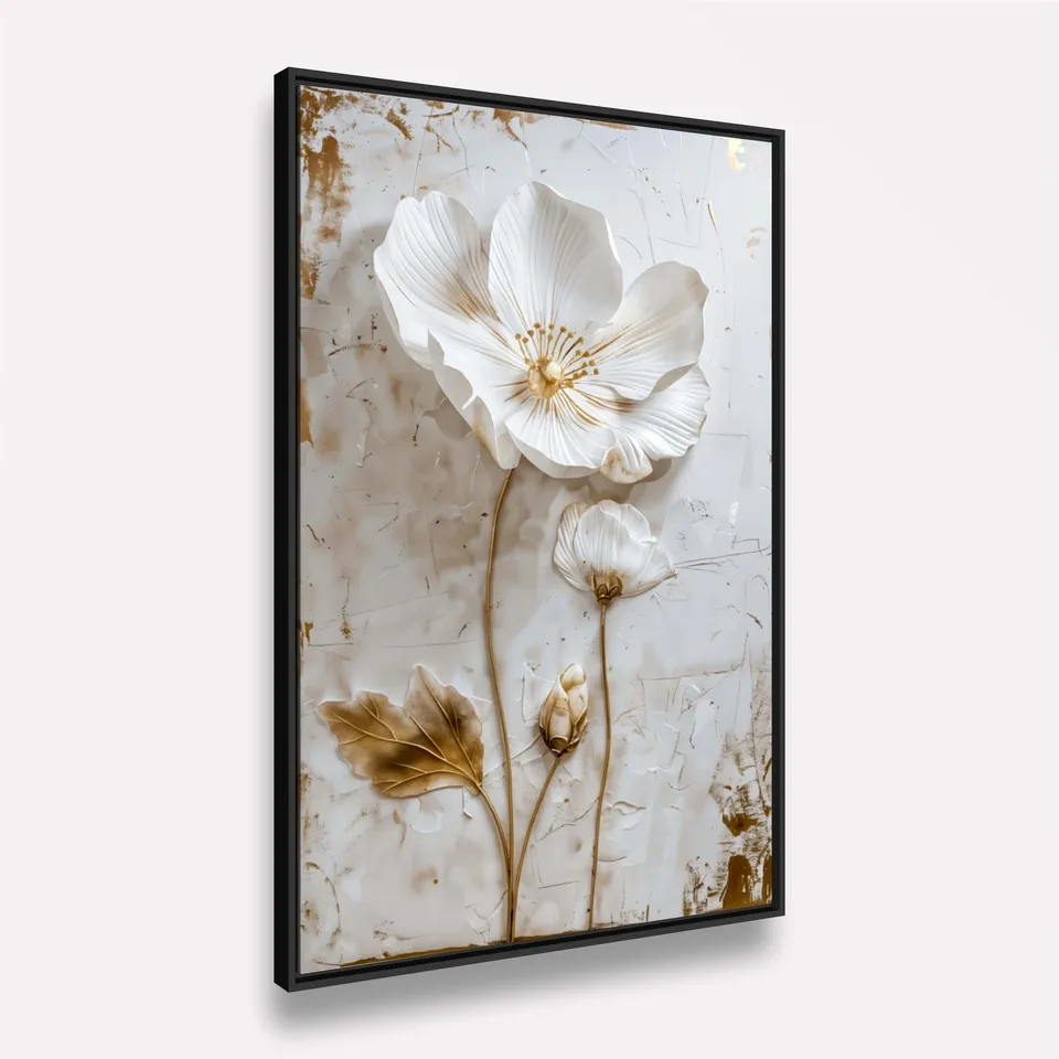 Quadro Flor Orquídea Branca o Poema em Pétalas Detalhes Dourados - Arte Exclusiva