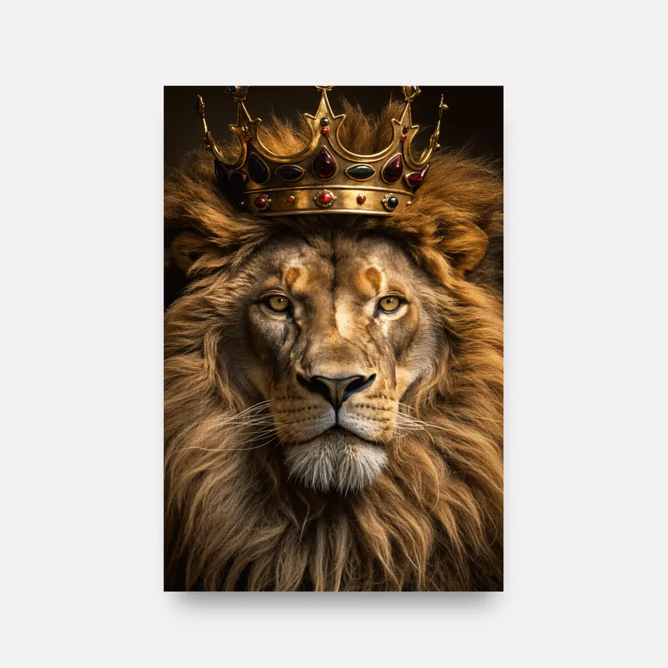 Quadro Decorativo Leão Rei Coroa Dourada