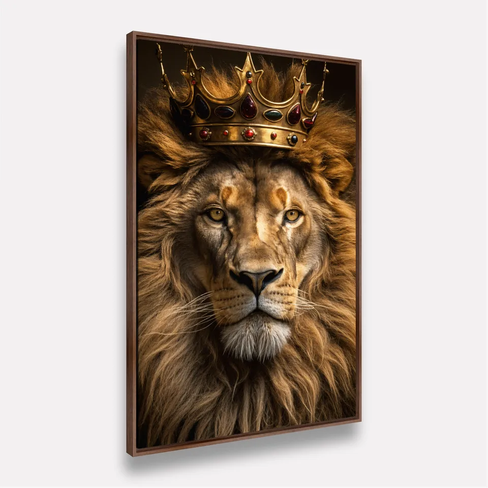 Quadro Decorativo Leão Rei Coroa Dourada