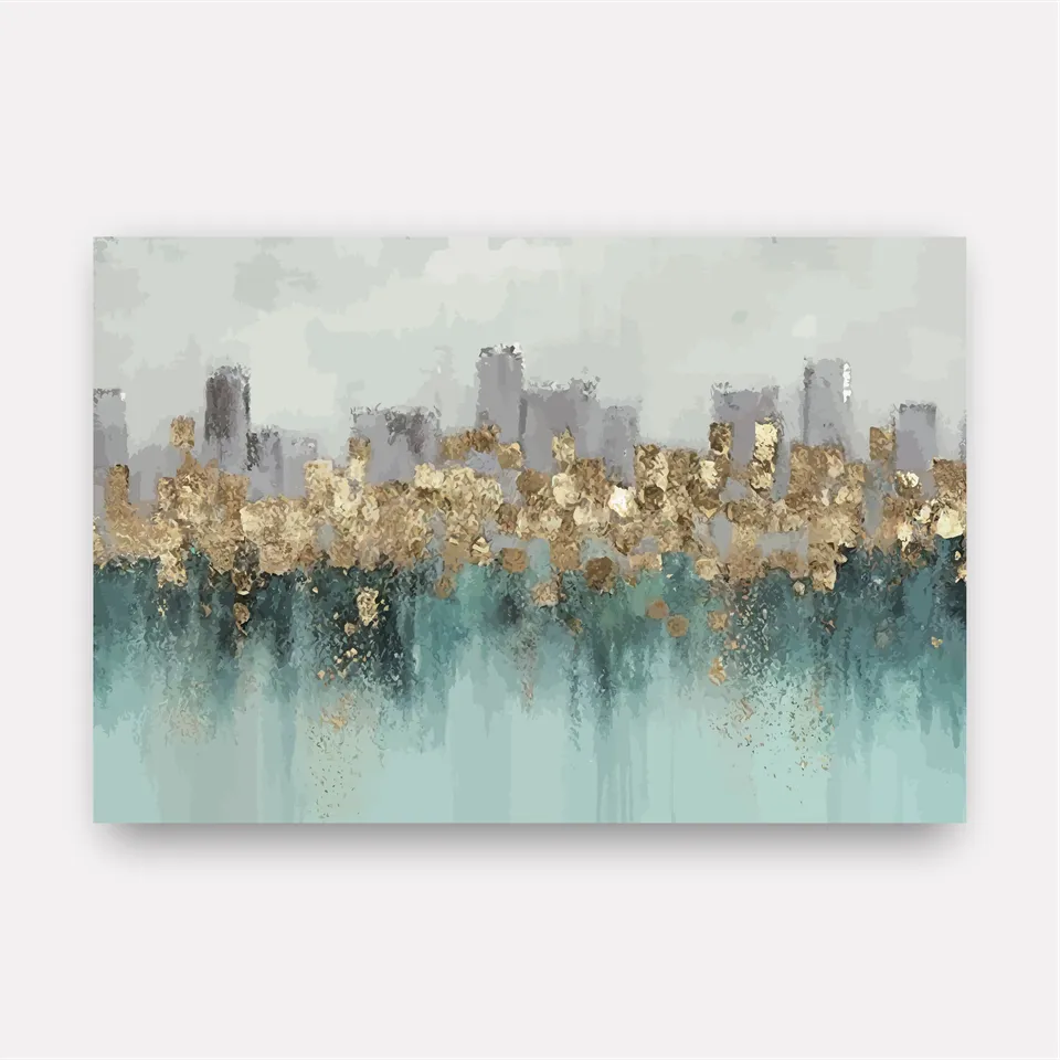 Quadro Abstrato Sofisticação Metálica Detalhes em Ouro e Azul