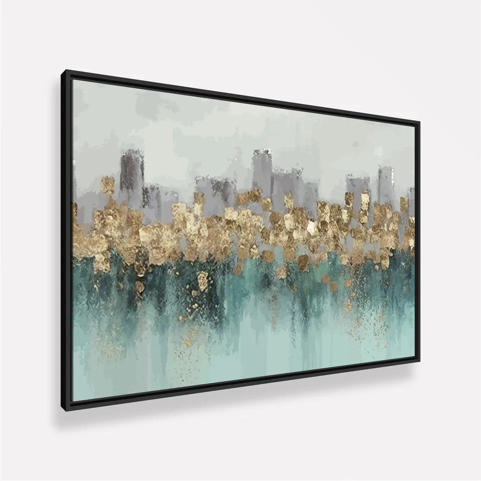 Quadro Abstrato Sofisticação Metálica Detalhes em Ouro e Azul