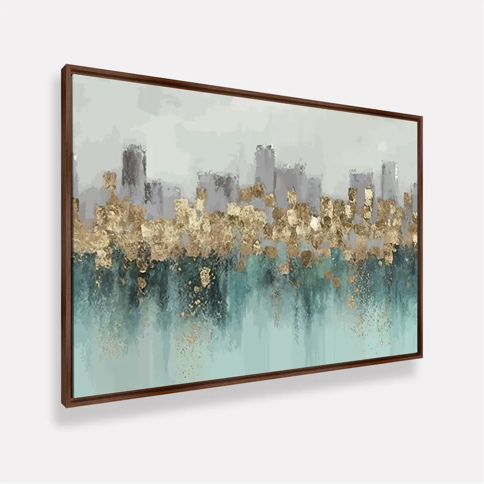 Quadro Abstrato Sofisticação Metálica Detalhes em Ouro e Azul