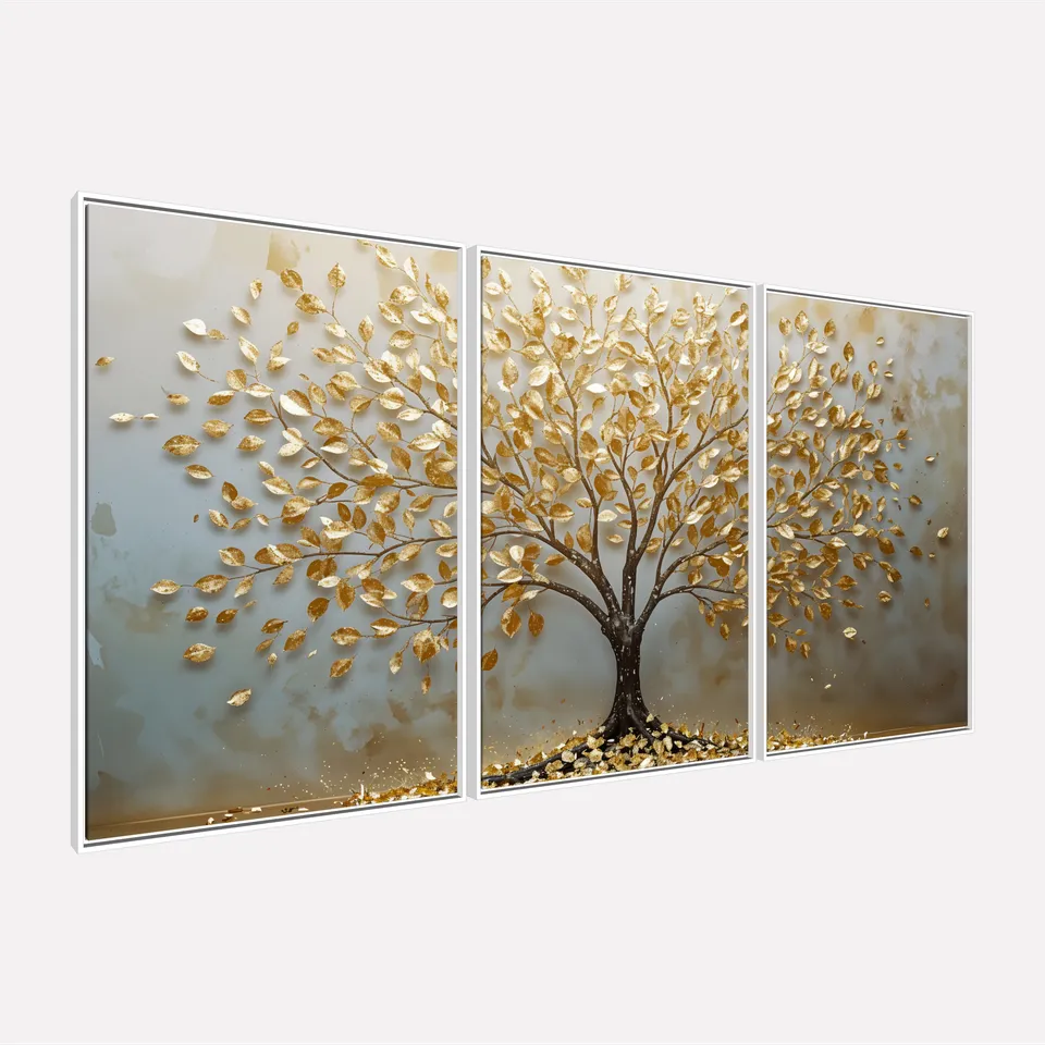 Quadro Abstrato Árvore da Vida Essência Dourada Prosperidade