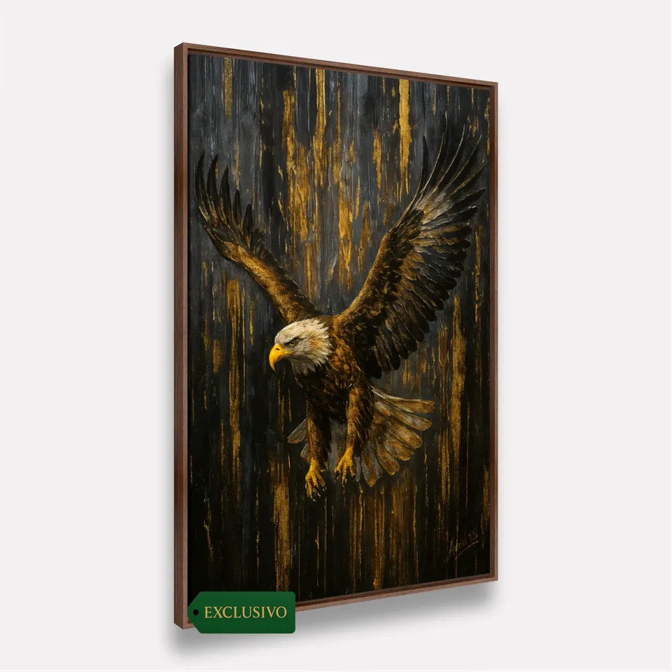 Quadro Águia em Ascensão Reinado Dourado Força e Liberdade - Arte Exclusiva