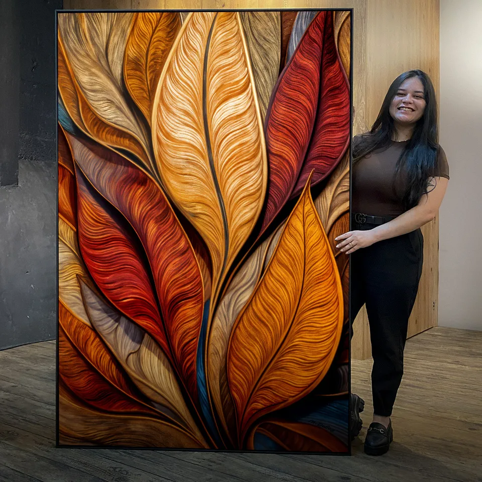 Quadro Elegância Abstrata Essência das Folhas em Chamas - Arte Exclusiva