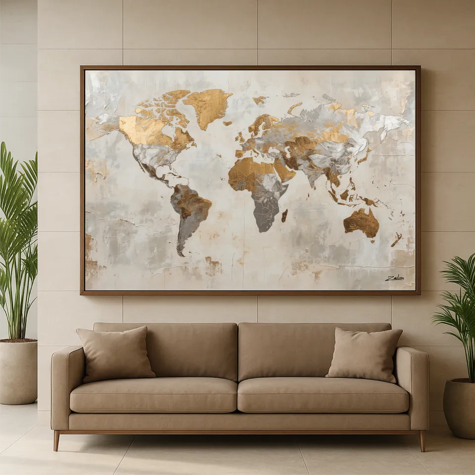 Quadro Mapa Mundi Texturas Nobres - Arte Exclusiva